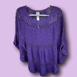 Chico’s Tape Yarn Poncho in Chianti/purple L/XL